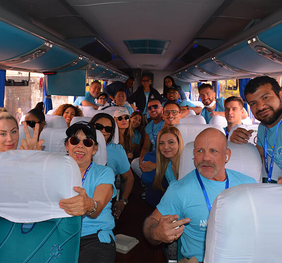 group on a charter bus